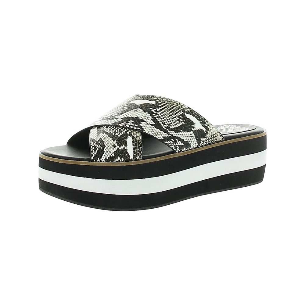 Faux leather criss cross slide sandals